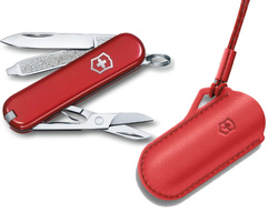 Scyzoryk Victorinox Classic SD, czerwony w zestawie ze skórzanym etui 0.6223.G1